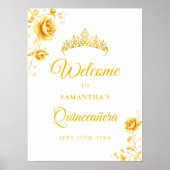 Elegante Gouden Bloemen Quinceañera Welkomstbord Poster (Voorkant)