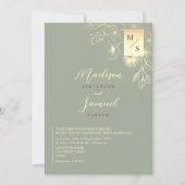 Elegante Gouden Bloemen Sage Green Wedding Kaart (Voorkant)