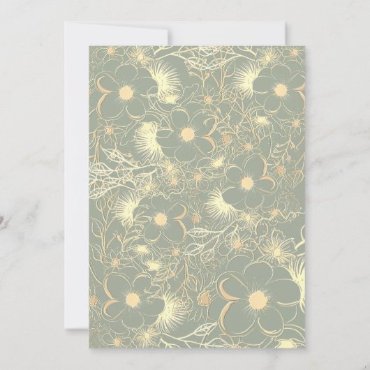 Elegante Gouden Bloemen Sage Green Wedding Kaart (Achterkant)