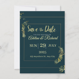 Elegante Gouden Bloemen Save The Date Kaart
