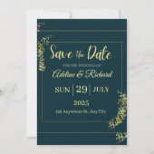 Elegante gouden bloemen save the date kaart (Voorkant)