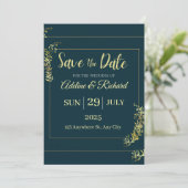 Elegante gouden bloemen save the date kaart (Staand voorkant)