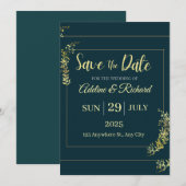 Elegante gouden bloemen save the date kaart (Voorkant / Achterkant)