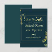 Elegante gouden bloemen save the date kaart (Voorkant / Achterkant)