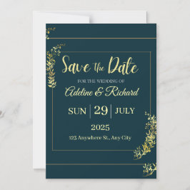 Elegante Gouden Bloemen Save The Date Kaart Magnetische Uitnodiging