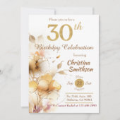 Elegante Gouden Bloemen Sparkle moderne 30e verjaa Kaart (Voorkant)