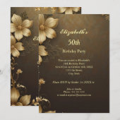 Elegante gouden bloemen Verjaardagsfeest Modern Kaart (Voorkant / Achterkant)