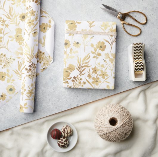 Elegante gouden bloemen witte botanische cadeaupapier (Crafts)