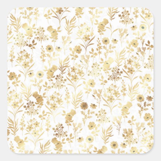 Elegante gouden bloemen witte botanische vierkante sticker (Voorkant)