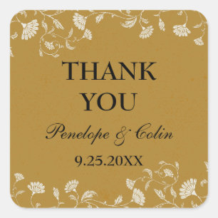 Elegante  gouden bloemenbruiloft dank u vierkante sticker