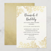 Elegante gouden  bloemenbrunch en bubbels kaart (Voorkant / Achterkant)