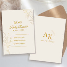 Elegante gouden bloemencode QR trouw-RSVP-kaart