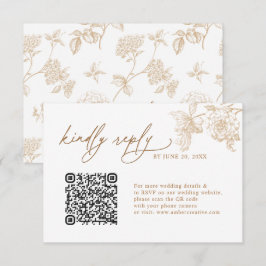 Elegante gouden bloemencode QR trouwkaarten RSVP Kaartje