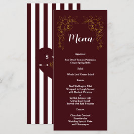 Elegante gouden bloemendiepe burgundy strepen brui menu