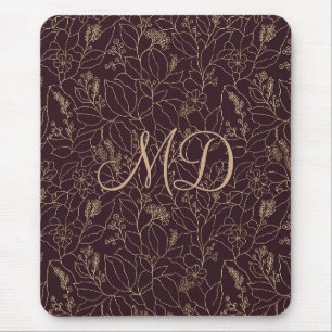 Elegante Gouden Bloemendiepe Pr Plum Paarse Bloeme Muismat