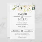 Elegante gouden bloemengroen bruiloft uitnodiging (Voorkant)