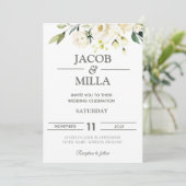 Elegante gouden bloemengroen bruiloft uitnodiging (Staand voorkant)