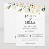 Elegante gouden bloemengroen bruiloft uitnodiging (Voorkant / Achterkant)