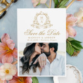 Elegante Gouden Bloemenkam Monogram Foto Huwelijk Save The Date