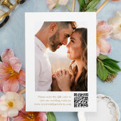 Elegante Gouden Bloemenkam Monogram Foto Huwelijk Save The Date