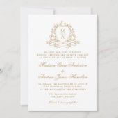 Elegante Gouden Bloemenkam Monogram Huwelijk Kaart (Voorkant)