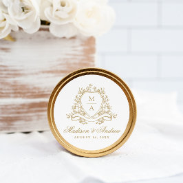 Elegante Gouden Bloemenkamppinitialen Trouw Ronde Sticker