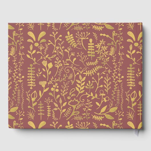 Elegante gouden bloemenkrans bruiloft gastenboek (Achterkant)