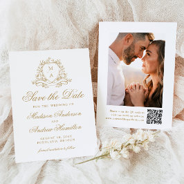 Elegante gouden bloemenkroon Monogram foto trouwka Save The Date