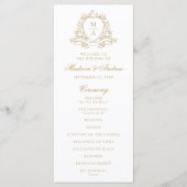 Elegante Gouden Bloemenkroon Monogram Trouwdag Programmakaart (Voorkant)