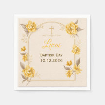 Elegante gouden bloemenkruis baby doop papieren se