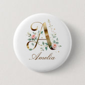 Elegante gouden bloemenletter A trouwknoop Ronde Button 5,7 Cm (Voorkant)