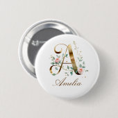 Elegante gouden bloemenletter A trouwknoop Ronde Button 5,7 Cm (Voorkant /achterkant)