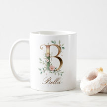 Elegante gouden bloemenletter B monogram mok