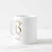 Elegante gouden bloemenletter B monogram mok (Voorkant links)