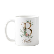 Elegante gouden bloemenletter B monogram mok