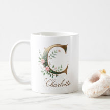 Elegante gouden bloemenletter C monogram beker