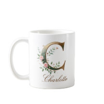 Elegante gouden bloemenletter C monogram beker