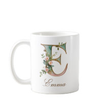 Elegante gouden bloemenletter E monogram beker