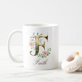 Elegante gouden bloemenletter F monogrammok Koffiemok