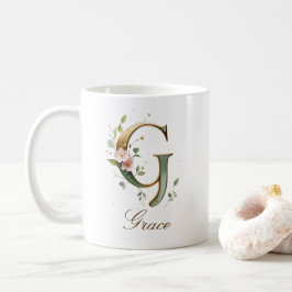 Elegante gouden bloemenletter G monogram mok