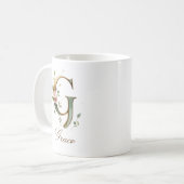 Elegante gouden bloemenletter G monogram mok (Voorkant links)