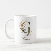 Elegante gouden bloemenletter G monogram mok (Links)