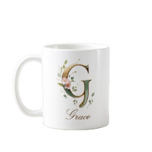 Elegante gouden bloemenletter G monogram mok