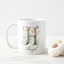 Elegante gouden bloemenletter H monogram beker Koffiemok