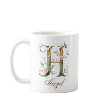 Elegante gouden bloemenletter H monogram beker