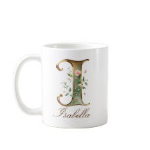 Elegante gouden bloemenletter I monogram beker