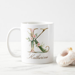 Elegante gouden bloemenletter K monogram mok