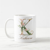 Elegante gouden bloemenletter K monogram mok (Links)