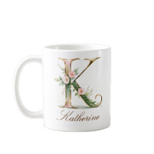 Elegante gouden bloemenletter K monogram mok
