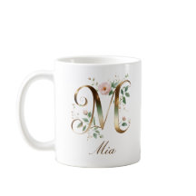 Elegante gouden bloemenletter M monogram mok